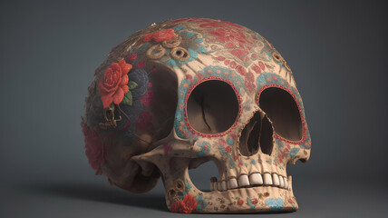 Floral-Adorned Mexican Skull Inspired by Catrina