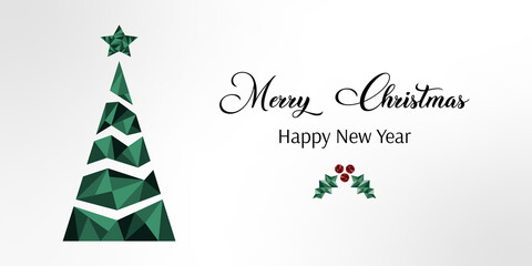 Merry Christmas and Happy New Year. Christmas tree with star. Winter festive seasonal abstract design