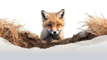 Fototapeta premium Playful red fox cub photo realistic illustration - Generative AI.
