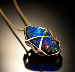 Generative AI: Beautiful gold necklace with large black opal centrepiece. 