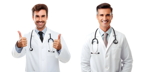 Happy smiling doctor with thumbs up gesture, isolated on transpared background png format Fictional Person, Generative AI