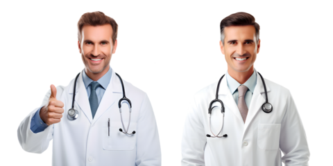Happy smiling doctor with thumbs up gesture, isolated on transpared background png format Fictional Person, Generative AI