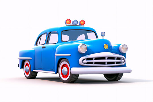 Beautiful blue police car on a white background. Pictures for children
