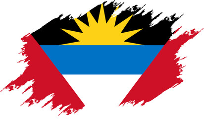 Damaged flag Antigua. Antigua flag with grunge texture. Independence Day. Banner, poster template. National flag Antigua with coat arms. State flag Antigua is drawn in ink.
