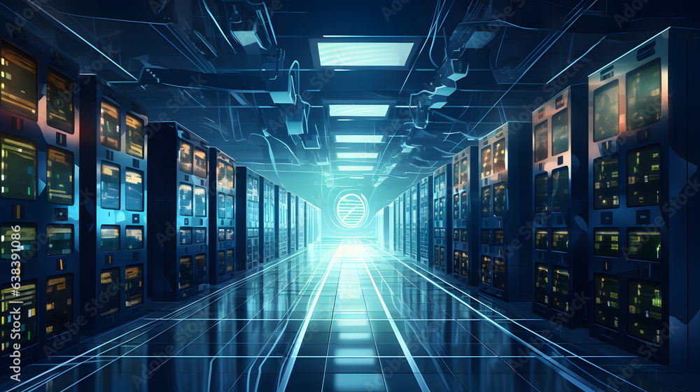 Poster image demonstrating how bitcoin data is securely stored on a computer in a server room