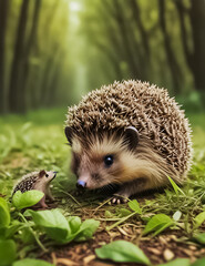 hedgehog in the forest - obrazy, fototapety, plakaty