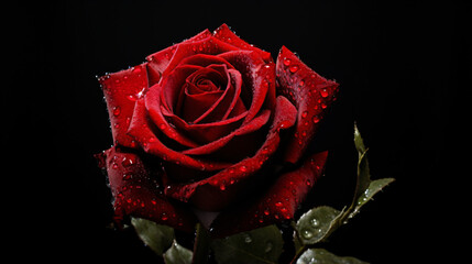 Red rose dispersed on black background