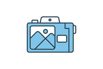 Camera Icon. Icon related to multimedia and entertainment. suitable for web site design, app, user interfaces. Flat line icon style. Simple vector design editable