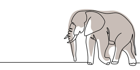 Cute elephant in continuous line art drawing style. Minimalist black linear sketch isolated on white background. 