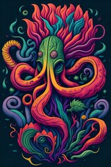 A detailed illustration of a Kraken for a t-shirt design, wallpaper, fashion