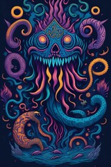 A detailed illustration of a Kraken for a t-shirt design, wallpaper, fashion