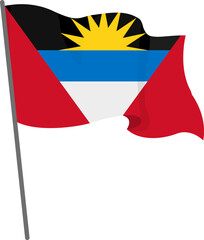 Flag Antigua is flying. Official flag Antigua flies of flagpole. Independence Day. Banner, flyer, poster template. National flag Antigua with coat of arms. Wavy flag Antigua.