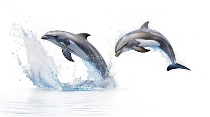 Synchronized dolphins photo realistic illustration - Generative AI.
