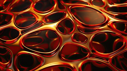Top-Down Render Showcasing Reaction Diffusion Background - Red and Gold Fluid Artistry in a Shallow Tank - Visual Dance of Molecules Wallpaper - Diffusion created with Generative AI Technology