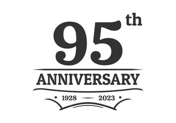 Obraz premium 95 years anniversary logo, icon or label. 95th jubilee, birthday celebration vintage design template. Wedding, invitation card element. Vector illustration.