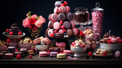 A table overflows with an array of delectable treats, from cupcakes and macarons to candies and...