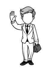 Black and white illustration of a businessman with briefcase