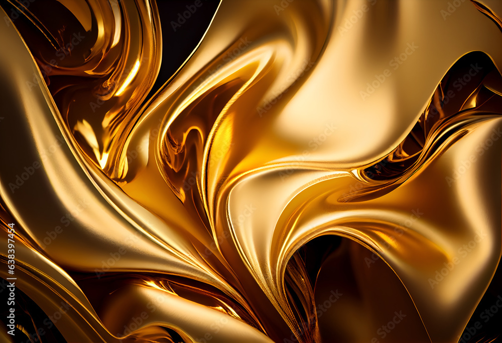 Fototapete 3d rendering curve dynamic gold fluid liquid wallpaper. light metal color colorful swirl gradient me