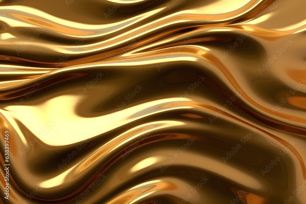 Fototapete 3d rendering curve dynamic gold fluid liquid wallpaper. light metal color colorful swirl gradient me