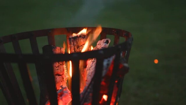 Burning logs in fire basket