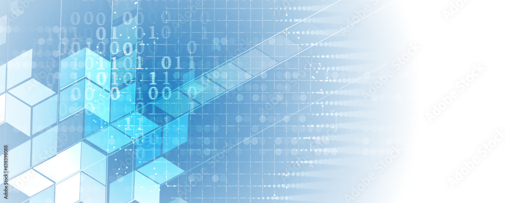 Poster technology banner design with hexagons abstract background.