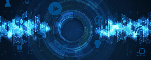 Technology banner design with hexagons abstract background.