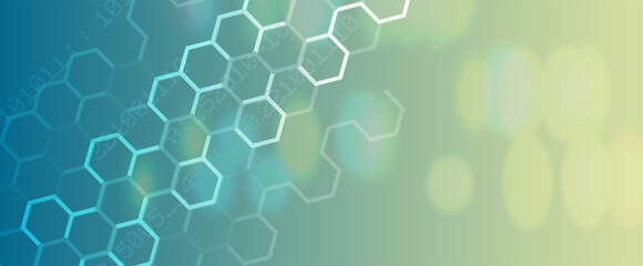 Technology banner design with hexagons abstract background.