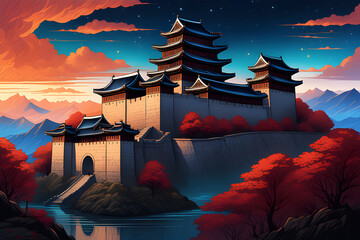 Asia castle on the lake