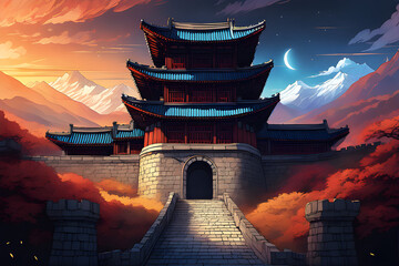 Fototapeta na wymiar Korea Style temple at sunset