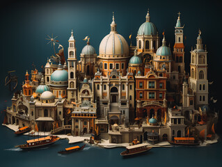 Venice city scenery, concept of buildings, objects and infrastructure in the city. Generative AI