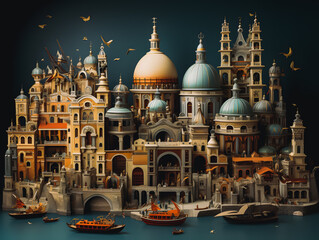 Venice city scenery, concept of buildings, objects and infrastructure in the city. Generative AI