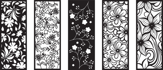 Decorative wall panels set, pattern with abstract flowers