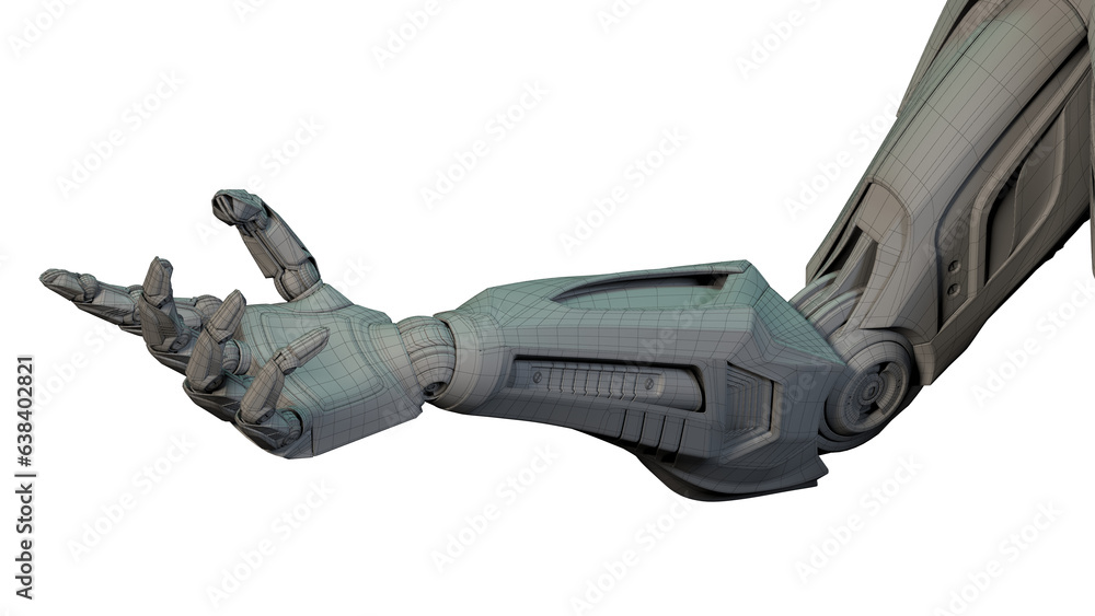Poster detailed futuristic robot arm or mechanical hand. isolated on transparent background. 3d rendering i