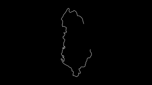 Albania map animation line. White line drawing on a black background.