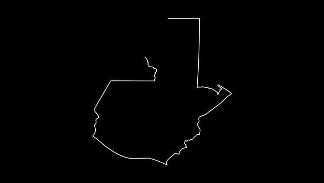Guatemala map animation line. White line drawing on a black background.
