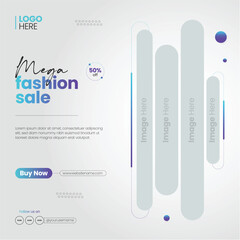 Fashion business marketing banner for social media post template, fully customizable, square post template with blue and purple color creative.