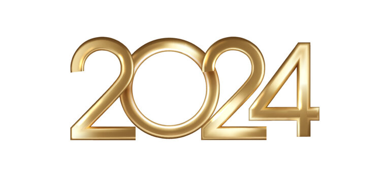 2024 gold graceful number on transparent background. Realistic 2024 PNG  designs for Holiday cards and backgrounds for the new year or other important dates.