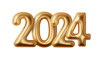 2024 gold bloated number on transparent background. Realistic 2024 designs for Holiday cards and backgrounds for the new year or other important dates. PNG