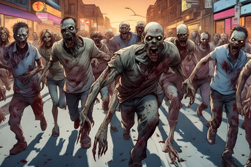 Zombie horde. Zombie apocalypse scene. Generative ai