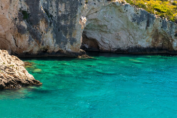 Porto Limnionas beach in Zakynthos island in Greece. A famous touristic destination.
