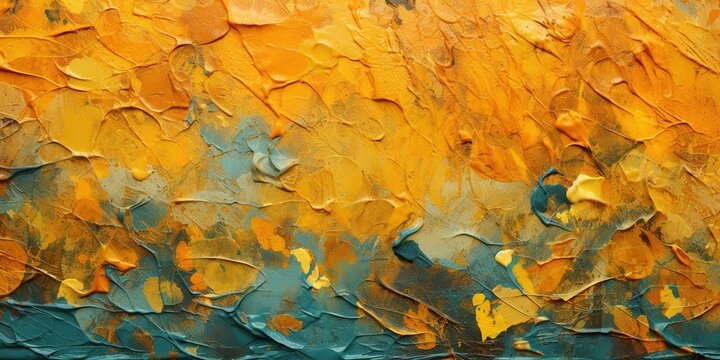 Generative AI, Closeup of impasto abstract rough autumn colors art painting texture, orange fall background