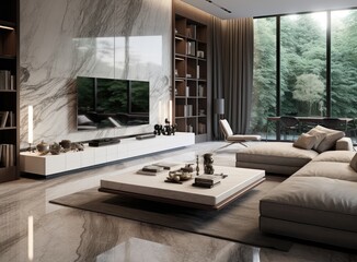Interior luxury modern style, with sofa and blue wall, wood floor, studio mock-up, 3D rendering.