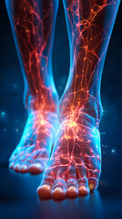Foot hand and head with electric nerves on a black background - obrazy, fototapety, plakaty