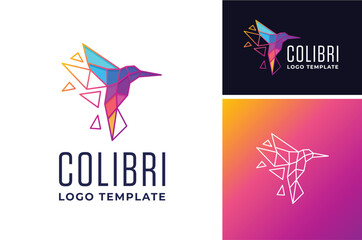 Modern colibri bird hummingbird with low poly colorful polygon style logo design © Foonaz