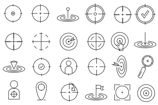 Target line icon set. Included icons as aim, goal, crosshair. Set of goals. Target icon. Target, call, goal icon. Vector Editable stroke.