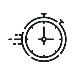 Fast Clock Timer Icon, Quick Time, Fast Delivery Timer Vector, Time Out Sign, Countdown, Fast Service Sign, Clock Speedy Flat, Deadline Concept, Stopwatch In Motion Symbol