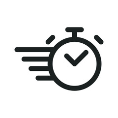 Fast Clock Timer Icon, Quick Time, Fast Delivery Timer Vector, Time Out Sign, Countdown, Fast Service Sign, Clock Speedy Flat, Deadline Concept, Stopwatch In Motion Symbol