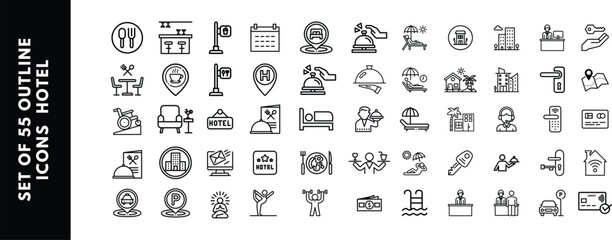 Set of 55 outline icons hotel