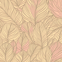 Obraz premium Abstract art nature beige background.Modern shape line art wallpaper. Boho foliage botanical tropical leaves and floral pattern design for summer sale banner , wall art, prints and fabrics.