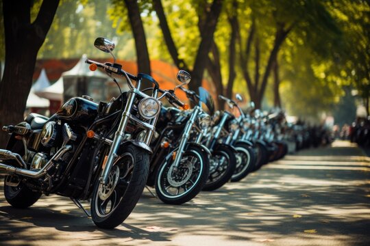 Motorcycles parking outdoor festival. Generate Ai